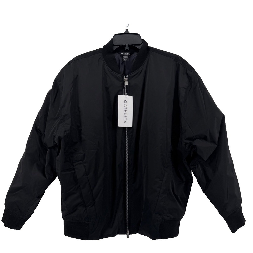 Athleta Sateen Bomber Jacket Women's Black  XL Water Repellent, Urban, Casual